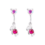 925 Silver Pink Bear Hanging Heart Balloon Drop Earrings for Girl