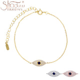 925 Silver Chain Bracelet Eye Charm Zircon CZ Women Jewelry Christmas Gift