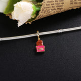 925 Silver Chocolate Dangles Pink Enamel Beads for DIY Jewelry