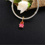 925 Silver Chocolate Dangles Pink Enamel Beads for DIY Jewelry