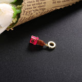 925 Silver Chocolate Dangles Pink Enamel Beads for DIY Jewelry