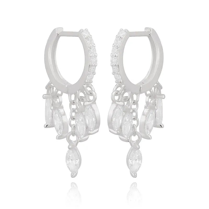 925 Silver Crystal Water Drop Earrings Wedding Jewelry Zircon CZ Piercing