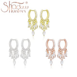 925 Silver Crystal Water Drop Earrings Wedding Jewelry Zircon CZ Piercing