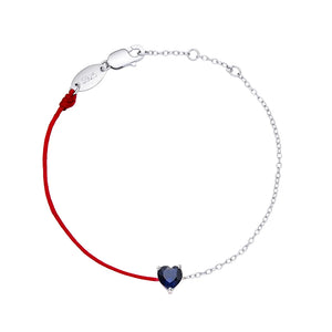 925 Silver Half Chain Bracelet Red String Dark Crystal Heart