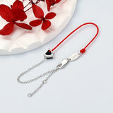 925 Silver Half Chain Bracelet Red String Dark Crystal Heart