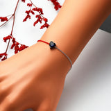 925 Silver Half Chain Bracelet Red String Dark Crystal Heart