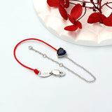 925 Silver Half Chain Bracelet Red String Dark Crystal Heart