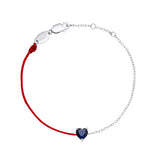 925 Silver Half Chain Bracelet Red String Dark Crystal Heart