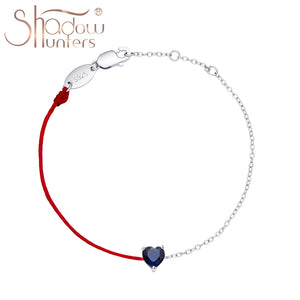 925 Silver Half Chain Bracelet Red String Dark Crystal Heart