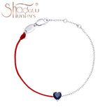 925 Silver Half Chain Bracelet Red String Dark Crystal Heart