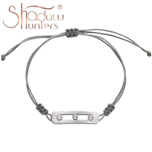 925 Silver Bracelet Moving Balls Clear Zircon Grey String