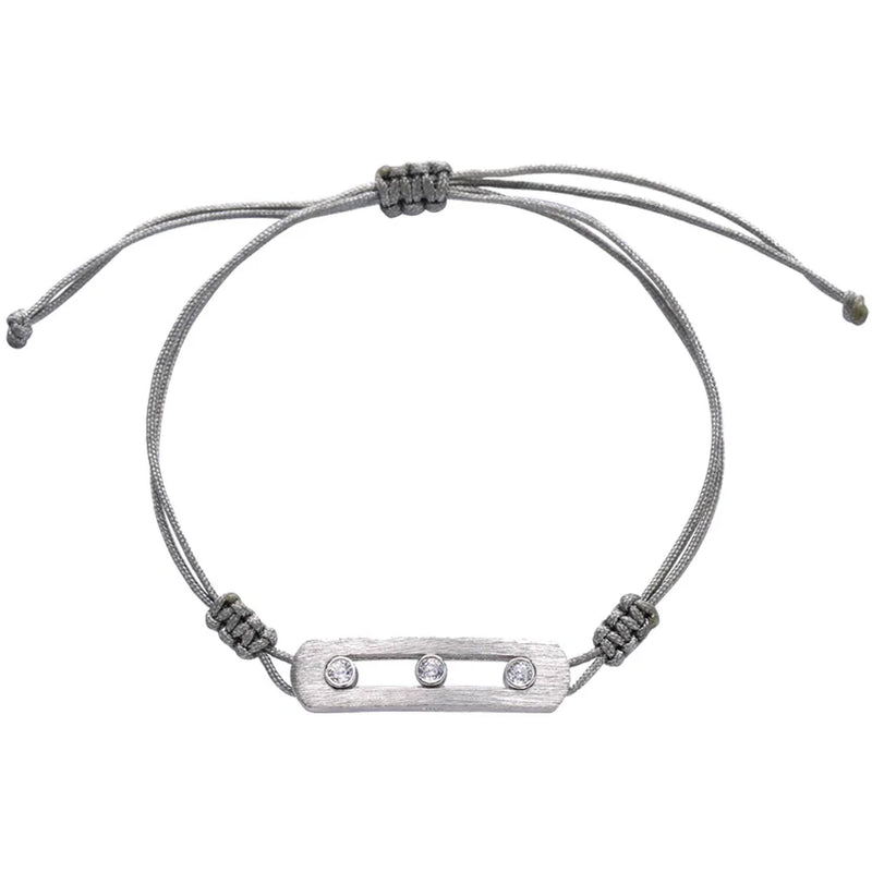 925 Silver Bracelet Moving Balls Clear Zircon Grey String