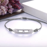 925 Silver Bracelet Moving Balls Clear Zircon Grey String