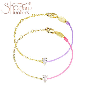 925 Silver Pink String Bracelet with Pear Shape Charm