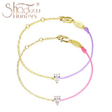 925 Silver Pink String Bracelet with Pear Shape Charm