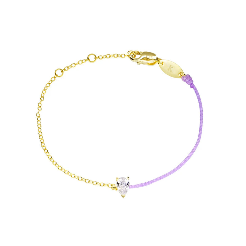 925 Silver Pink String Bracelet with Pear Shape Charm