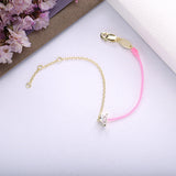 925 Silver Pink String Bracelet with Pear Shape Charm