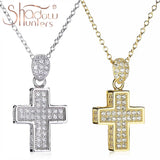 925 Sterling Silver Cross Pendant Necklace Full CZ Women Japan S925 Jewelry