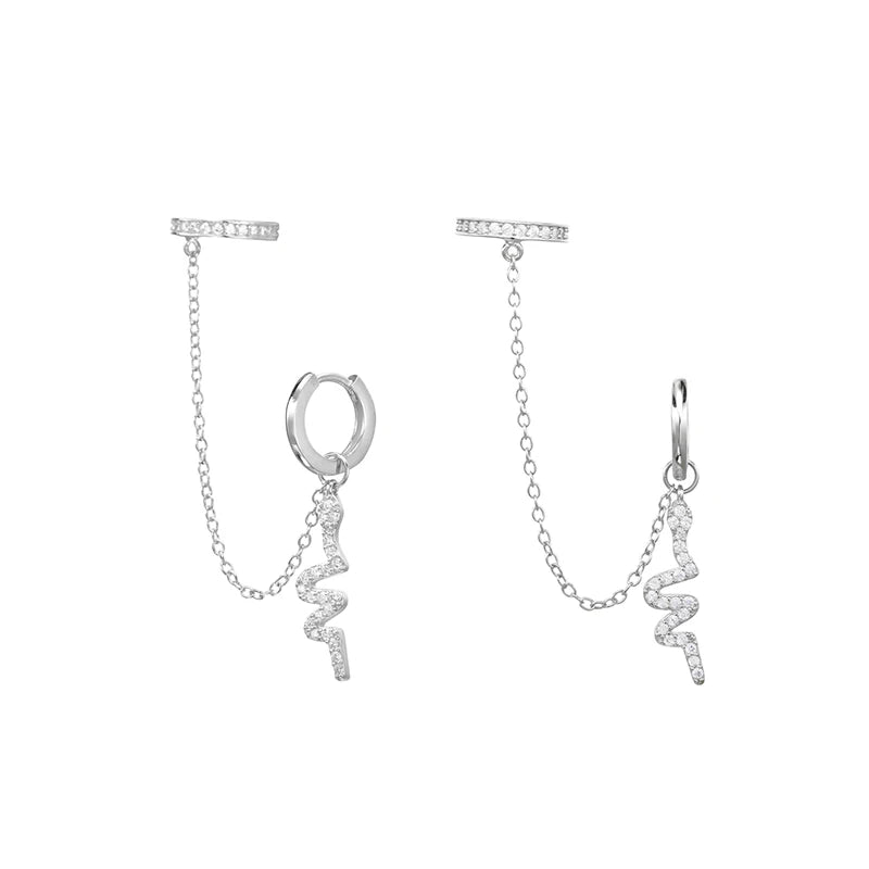 925 Silver Chain Ear Cuff Snake Charms Clip On Earrings