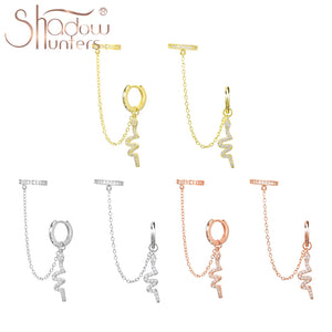 925 Silver Chain Ear Cuff Snake Charms Clip On Earrings