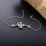 925 Silver Crystal 3 Leaves Bracelet Wedding Jewelry Women Japan
