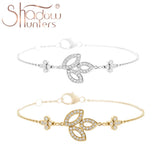 925 Silver Crystal 3 Leaves Bracelet Wedding Jewelry Women Japan
