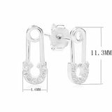925 Silver Safety Pin Stud Earrings Clear CZ Women Femme Jewelry