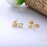 925 Silver Safety Pin Stud Earrings Clear CZ Women Femme Jewelry
