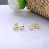 925 Silver Safety Pin Stud Earrings Clear CZ Women Femme Jewelry