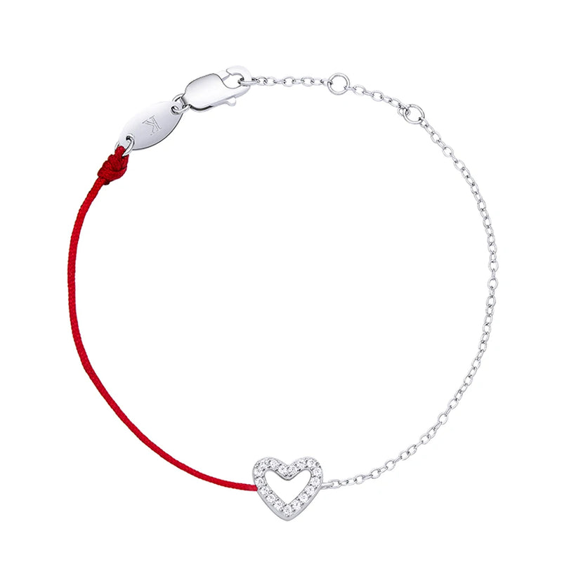 Sterling Silver Red String Bracelet Zircon Heart Charm Love Gift