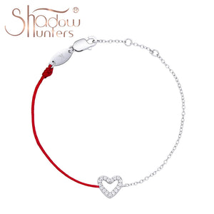 Sterling Silver Red String Bracelet Zircon Heart Charm Love Gift