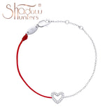 Sterling Silver Red String Bracelet Zircon Heart Charm Love Gift