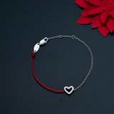 Sterling Silver Red String Bracelet Zircon Heart Charm Love Gift