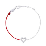 Sterling Silver Red String Bracelet Zircon Heart Charm Love Gift