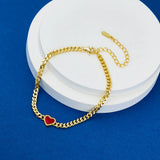 925 Silver Bracelet Red Enamel Heart Charm Adjustable Chain