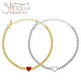 925 Silver Bracelet Red Enamel Heart Charm Adjustable Chain