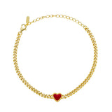 925 Silver Bracelet Red Enamel Heart Charm Adjustable Chain