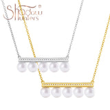 925 Silver Pearl Balance Pole Necklace with Zircon O Chain