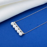 925 Silver Pearl Balance Pole Necklace with Zircon O Chain