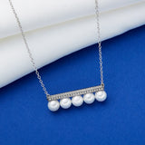 925 Silver Pearl Balance Pole Necklace with Zircon O Chain