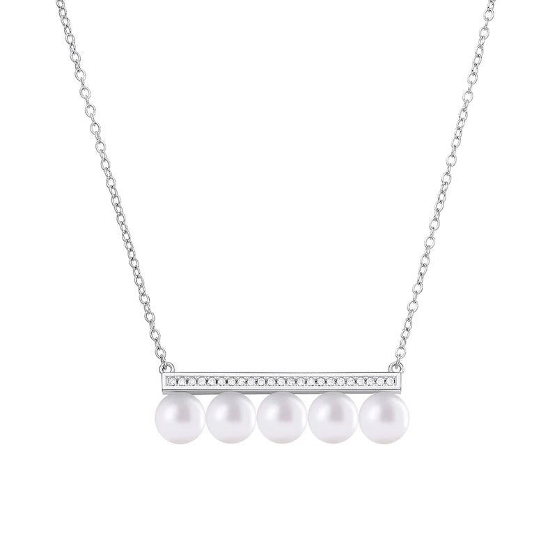 925 Silver Pearl Balance Pole Necklace with Zircon O Chain