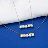 925 Silver Pearl Balance Pole Necklace with Zircon O Chain