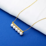 925 Silver Pearl Balance Pole Necklace with Zircon O Chain