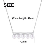 925 Silver Pearl Balance Pole Necklace with Zircon O Chain