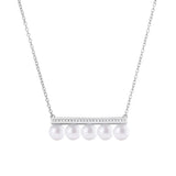 925 Silver Pearl Balance Pole Necklace with Zircon O Chain