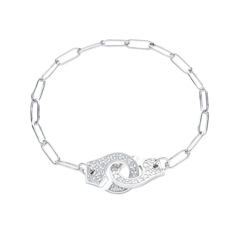 925 Sterling Silver Handcuffs Link Bracelet for Men & Women