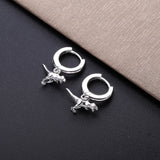925 Silver Dino Drop Earrings Animal Pendant Hoop Jewelry