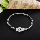 925 Silver Bracelet Handcuff Clasp Zircon High Women Ball Chain Jewelry Menottes