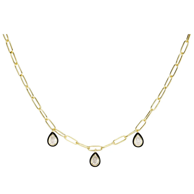 925 Silver Pear Pendant Necklace Choker Crystal Women Jewelry