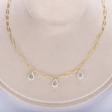 925 Silver Pear Pendant Necklace Choker Crystal Women Jewelry